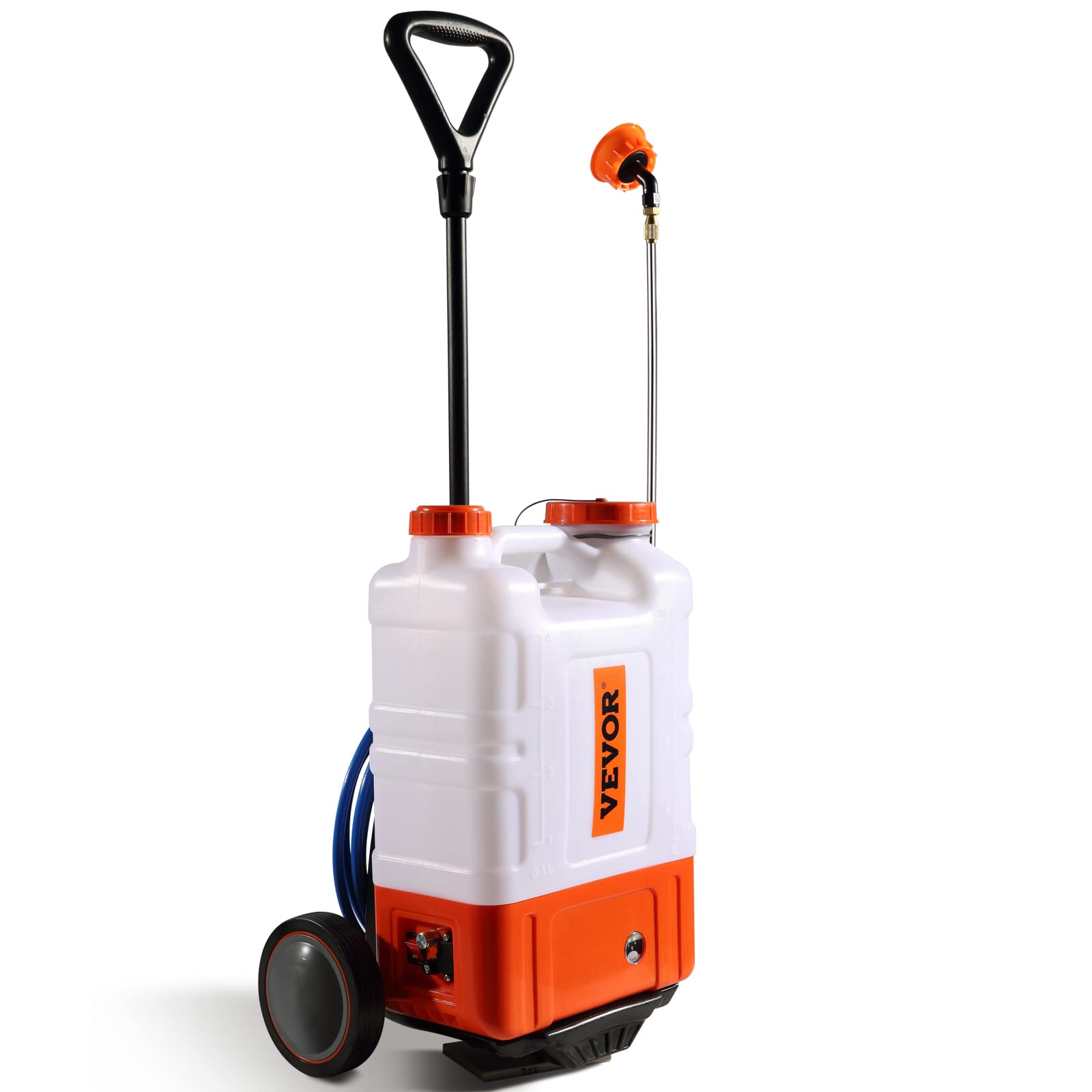VEVOR Irroratore a Zaino con Carrello, Pressione Regolabile 0-94 PSI Serbatoio da 15 Litri su Ruote, con 8 Ugelli, 2 Lance, Coperchio a Bocca Larga per Giardino, Diserbo, Irrorazione, Pulizia