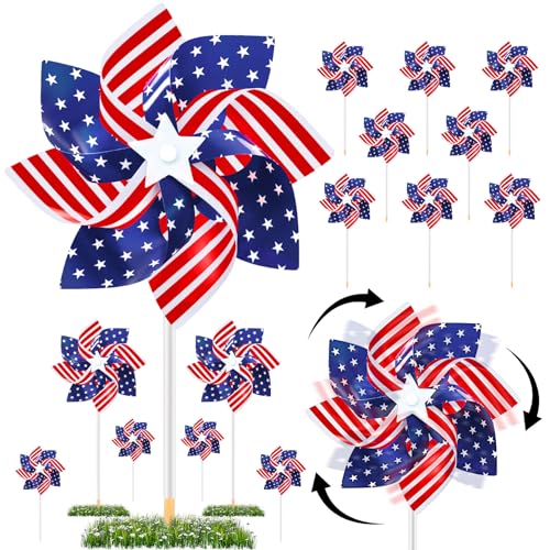Gushu 20Pcs Fourth Of July Pinwheels,Red White And Blue 4Th Of July Decorations American Flag Pinwheel, Garden Wind Spinners Patriotic Yard Outdoor Decor, Memorial Day Independence Party Supplies