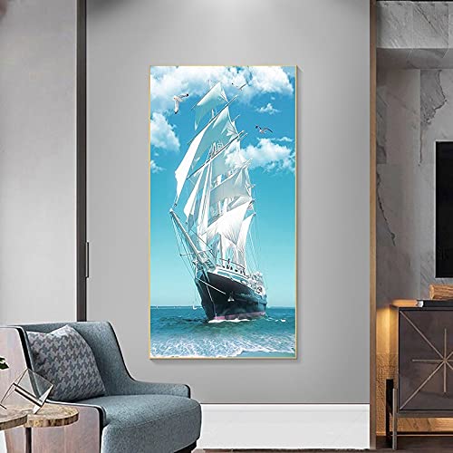 Broderie diamond painting complet voilier blanc 80x180cm
