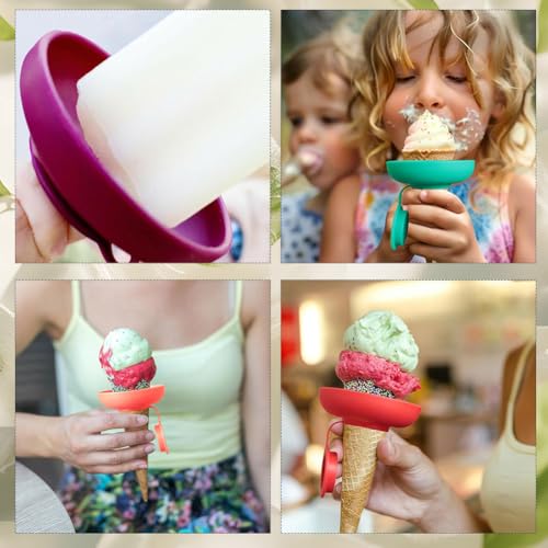 4 Stück Eis Am Stiel Halter,Tropffrei Eis am Stiel-Halter für Kinder,Silikon Eishalterung,Wiederverwendbarer Eis Halter mit Strohhalm, Eis Tropfschutz Halter für Erwachsene und Kinder