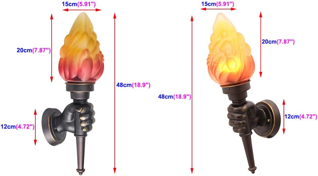 Pack of 2 LUMINTURS 8W LED Outdoor/Indoor Gate Door-side Wall Sconces Light Fixture Waterproof IP54 Torchbearer Holding Torch Lighting lamp Right/Left