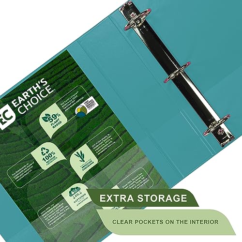 Image of Samsill Plant-Based 2 Inch Durable Round Ring, View Binder, Eco-Friendly, USDA Certified Biobased, Single, Turquoise
