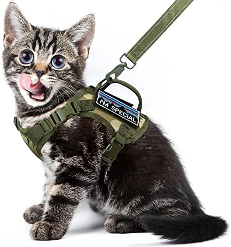 Tactical Cat Harness and Leash,Escape Proof Large Cat Walking Vest,Adjustable Breathable Pet Vest with Control Handle,Molle Patches