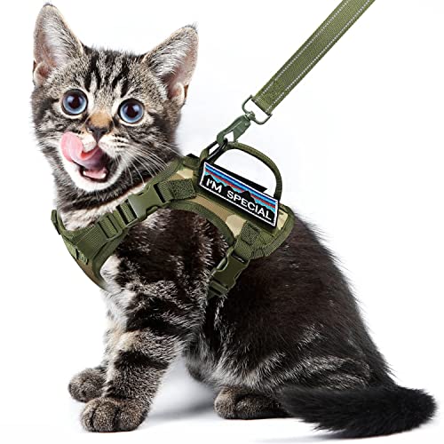 Tactical Cat Harness And Leash,Escape Proof Large Cat Walking Vest,Adjustable Breathable Pet Vest With Control Handle,Molle Patches #TOP3