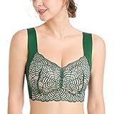 ZESLIV Damen BH ohne Bügel große größen 110D Grün Push up Spitze Bustier Nahtlos BH Breite Träger