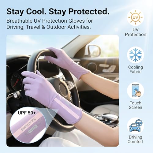 Image of 2 PCS Hand Gloves for UV Sun Protection, Breathable Sunscreen Driving Glove Cooling Arm Full Finger Ice Silk Non-Slip Touch Screen Anti Uv Gloves Mitt, Car Driving Long Glove Arm