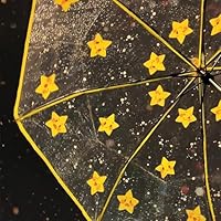 Cute Star Pattern Umbrella for Girls Teen, Clear Glitter Stars with Reinforced Fiberglass Frame Windproof Travel, Compact Foldable for Rainy Days (Manual)