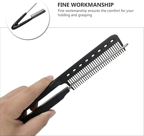 Miniatura 4 de FRCOLOR Peine alisador de 2 piezas, peine de hierro plano, peine de peluquería, peine recto en forma de V, alisador de pelo para peluquería uso en