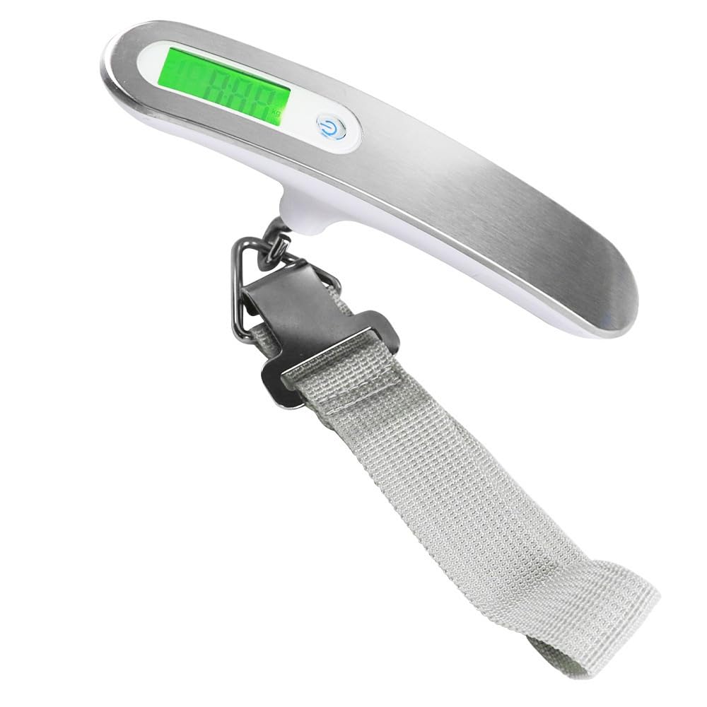 Portable Electronic Handheld Scale with Stainless Steel Surface, High-Precision Luggage Scale, 50kg Scale for Fishing, Travel and Home Use(Blanco)