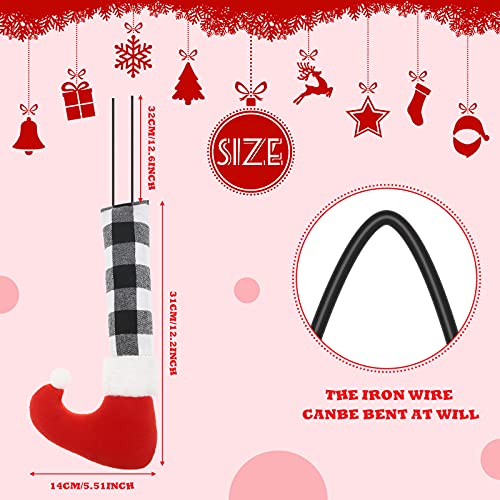 2 Pieces Christmas Buffalo Plaid Elf Leg Elf Feet Ornaments White Black Plaid Plush Stuffed Elf Leg With Fixed Wire Christmas Tree Hanging Decorations Festive Decorative Ornaments For Holiday Party #TOP3