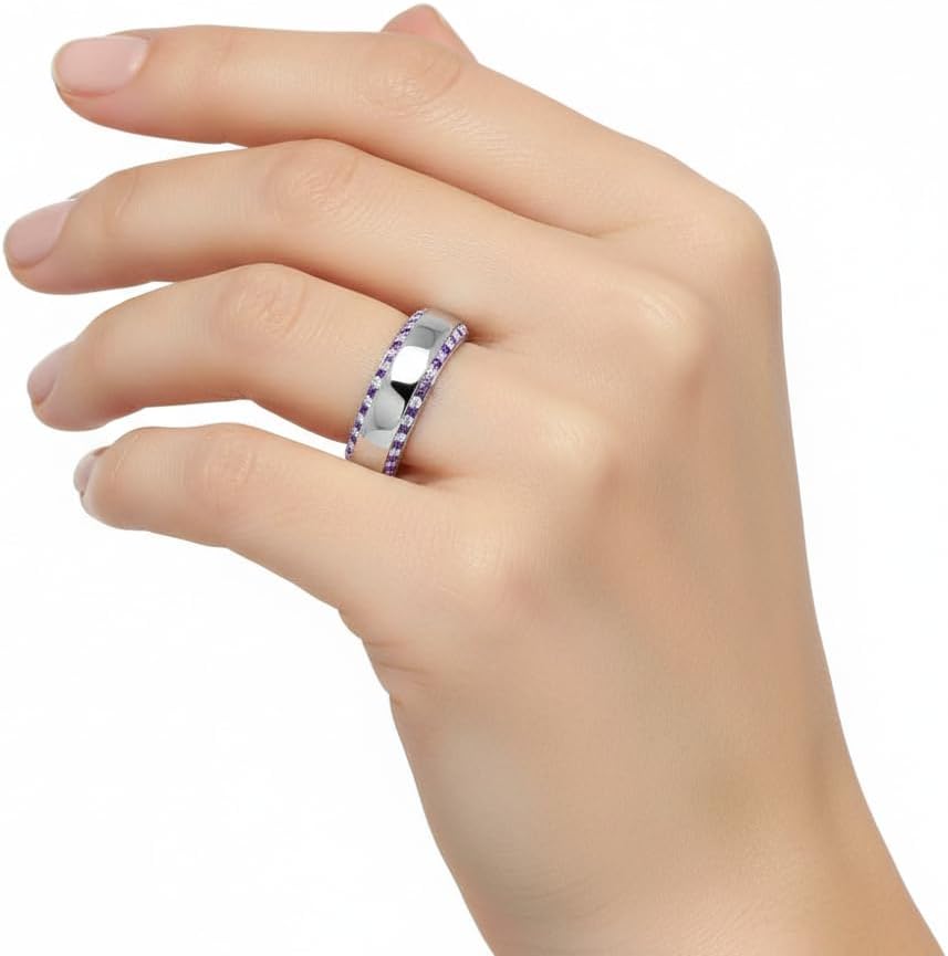 Choose Your Gemstone 6 MM Eternity Band For Men sterling silver Round Shape Mens Wedding Bands Affordable for your Girlfriend, Wife, Partner Wedding US Size 4 to 12