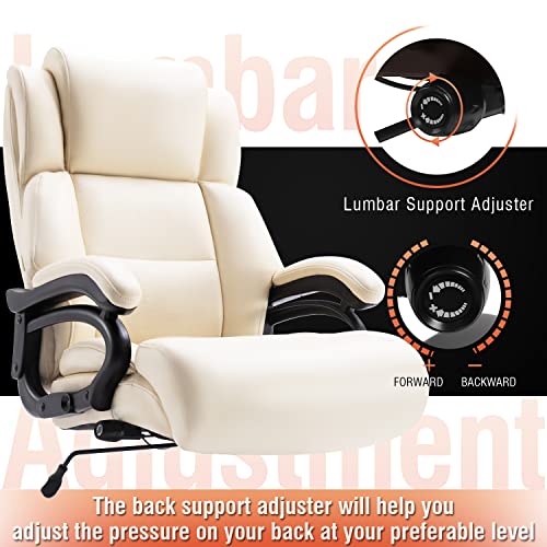 Big And Tall 400Lbs Office Chair - Adjustable Lumbar Support Heavy Duty Metal Base Quiet Rubber Wheels High Back Large Executive Computer Desk Swivel Chair, Ergonomic Design For Back Pain, Beige #TOP2