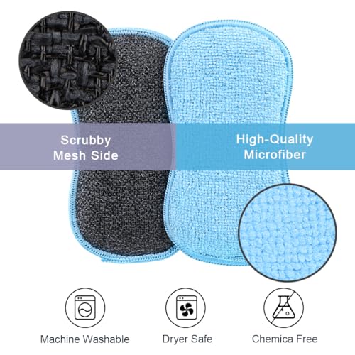 Image of HOMEXCEL 12 Pack Multi-Purpose Scrub Sponges Kitchen, Dish Sponge, Non-Scratch Microfiber Sponge for Efficiently Cleaning Dishes, Pots, and Pans, Blue