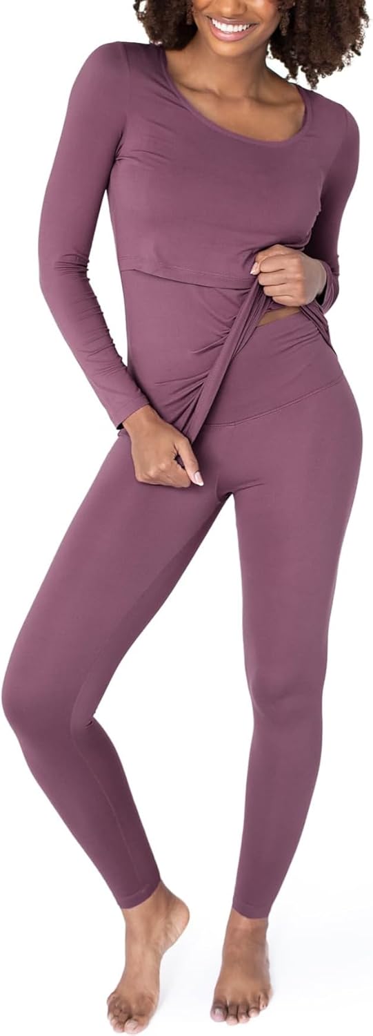 Kindred Bravely Jane Maternity Pajamas & Postpartum Lounge Sets for Women, Long Sleeve Nursing Pajamas (Burgundy Plum, Small)