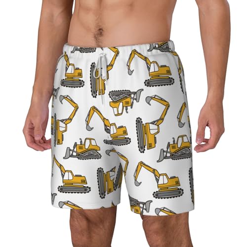 Funny Excavator Funny Men's Swim Trunks Board Shorts Quick Dry-2