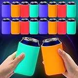 24 Pack Glow in Dark Can Cooler Sleeves Bulk 12oz Collapsible Insulated Beer Can Sleeve Can Cooler Soda Can Covers for Beer Drink Bottle Neon UV Fluorescent Light up Christmas Party Favors, Multicolor