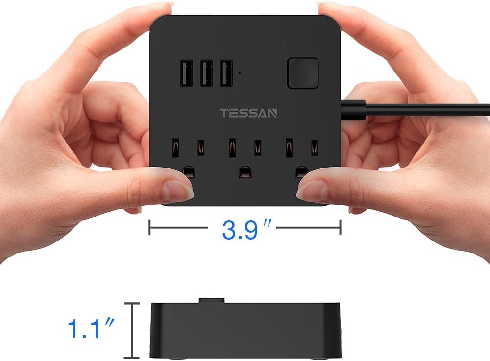 2 Pack Power Strip with 3 USB 3 Outlet, TESSAN Desktop Charging Station with 5 ft Extension Cord with USB Ports, Mini Outlet Extender for Cruise Ship Dorm Room Accessories – Black