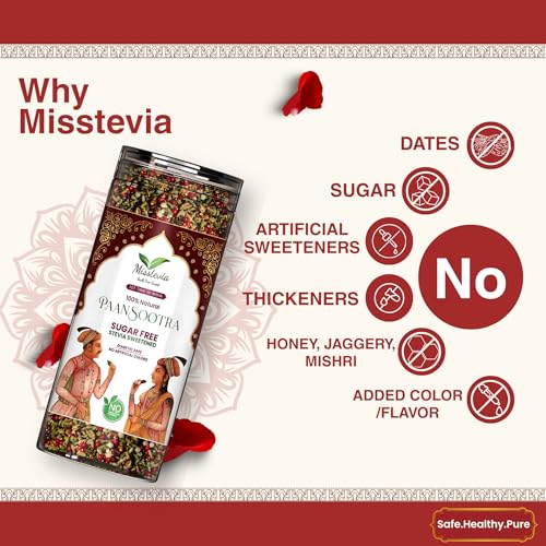 Image of Misstevia Meetha Paan Mukhwas | Sugar Free Stevia Sweetened Mouth Freshener | No Added Sugar After Meal Snack | Natural Paan Flavour | Premium Mukhwas (Pack of 1)