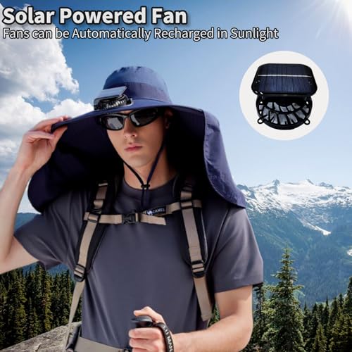 Chapeau ventilateur solaire rechargeable USB homme protection solaire large bord - 4