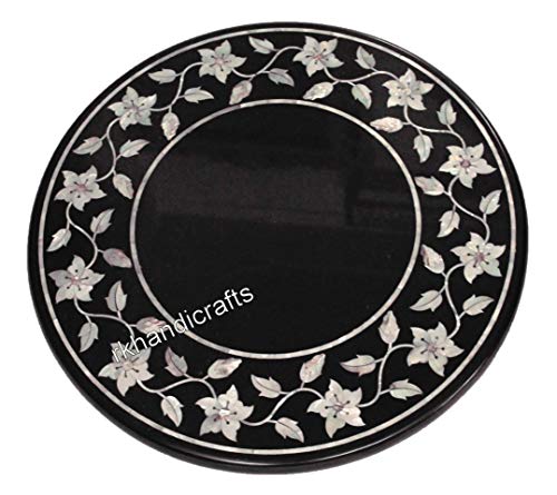 Mother of Pearl Inlaid at Border Marble Coffee Table Top Black Bed Cor