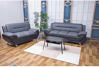 Fabrique Visionary 3+2 Leatherette 5 Seater Sectional Sofa Set | Comfortable Furniture for Home Office & Living Room | 4 Year Warranty | Easy to Move with Stainless Steel Legs | Grey & Black
