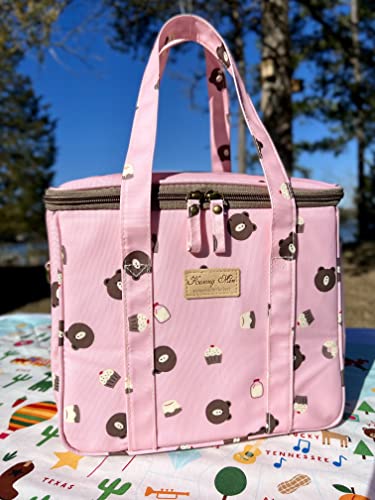 Kwang Min Extra Large Insulated Picnic Cooler Bag,Reusable Lunch bag for Women, Waterproof,Durable Fabric, Adjustable Strap,Ideal Summer Picnic Bag (Pink Candy Bear)