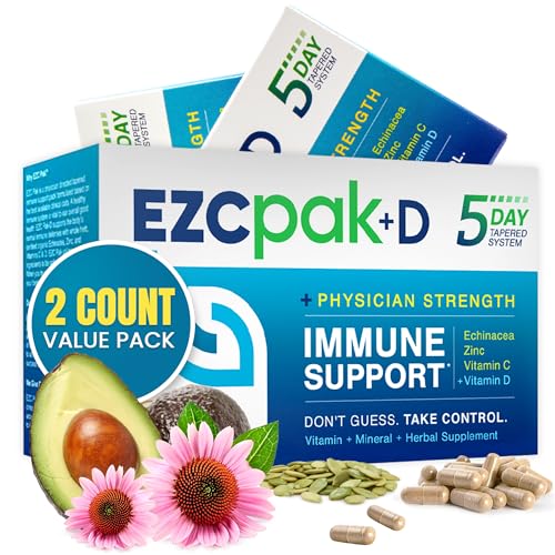 EZC Pak 5-Day Immune System Booster with Echinacea Vitamin C Zinc & Vitamin D - Tapered Immune Support Supplement for Adults - Supports Immunity Easy Travel-Size Supplement Pack - (Pack of 2)