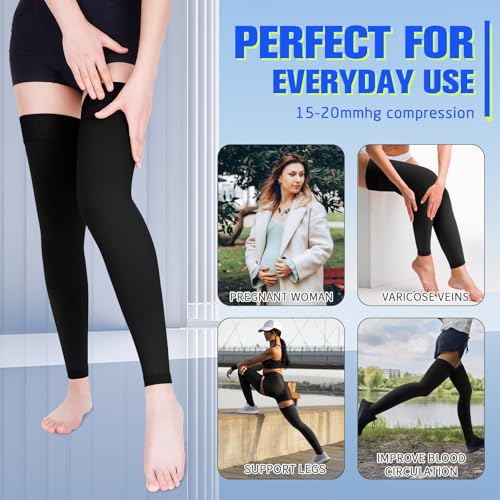 Image of 15-20 mmHg Compression Stockings for Women & Men, Thigh High Compression Socks Medical Graduated Compression Support for Edema, Varicose Veins