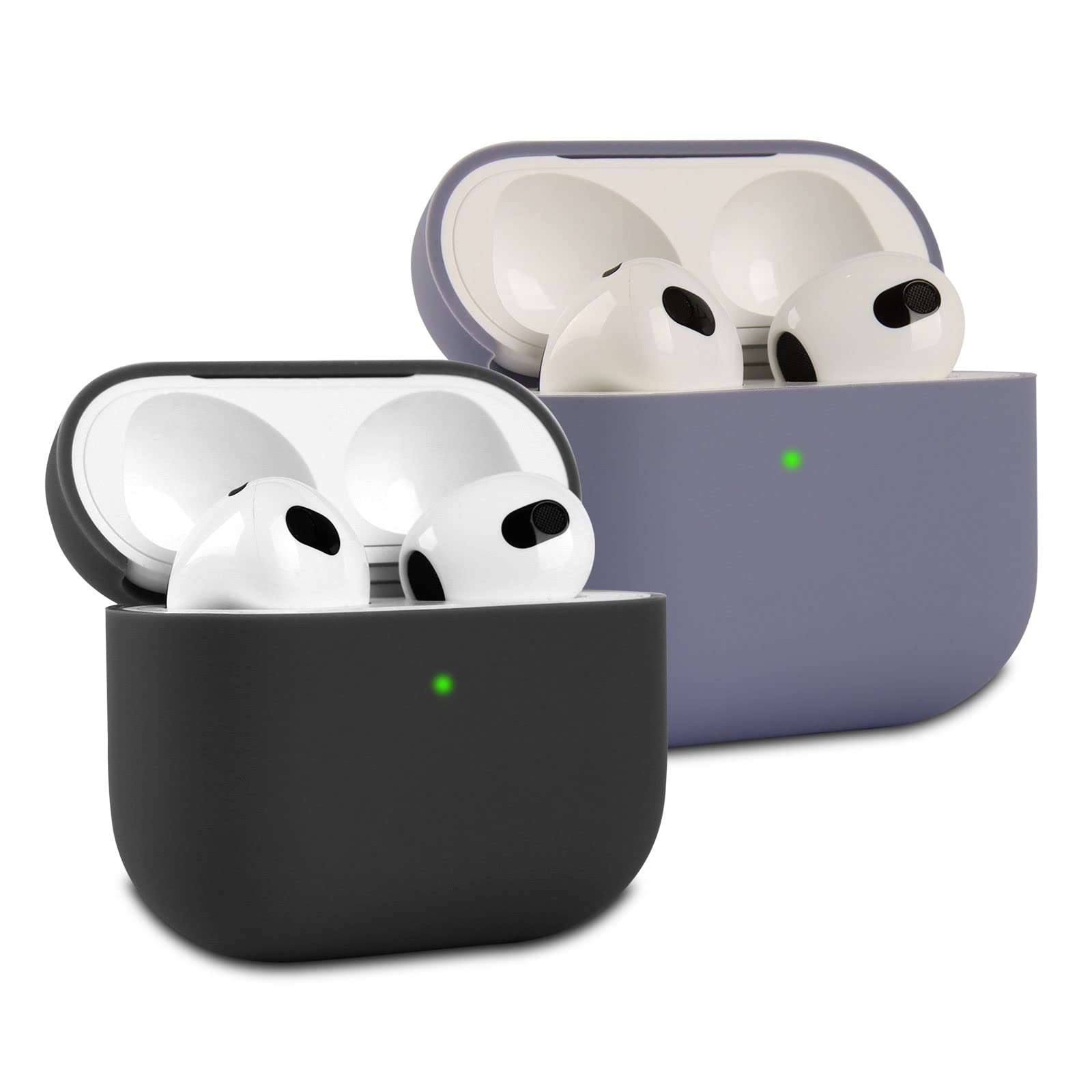 2 Piezas KOKOKA Funda de Silicona Compatible con AirPods 3.ª Generación 2021, Anti-rasguños Anti-Polvo Ultradelgada Funda Premium Silicona para Airpods 3, LED Frontal Visible, Negro/Gris — view 8