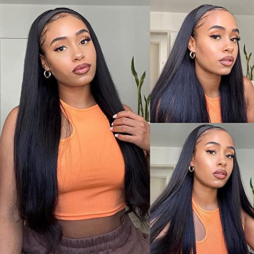 Nuyoah Long Straight Headband Wigs for Women Black Synthetic Headband Wigs Silky Straight Hair Wigs for Daily Party Use