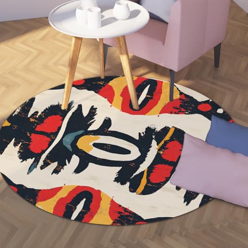 Tapis doux à poil bas rond aztèque pour protéger le sol sous la table - 3