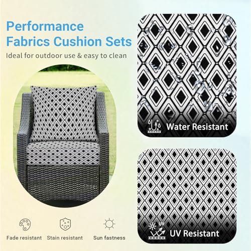 Image of IPYNBAP Outdoor Cushions for Patio Furniture,Outdoor Seat Cushion Set 24 x 24 x 4 Inch,Waterproof & Fade Resistant Outdoor Chair Cushions,Deep Patio Chair Cushion with Removable Cover,Black Geometry