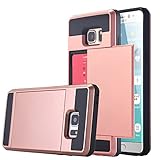 Galaxy Note 7 Case, Pandawell Slim Fit Dual Layer Protective Shock Absorbing with Card Slot Holder Wallet Case Cover for Samsung Galaxy Note 7 - Rose Gold