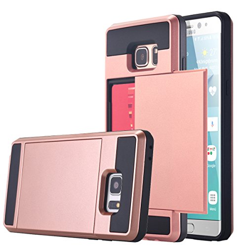 Galaxy Note 7 Case, Pandawell Slim Fit Dual Layer Protective Shock Absorbing with Card Slot Holder Wallet Case Cover for Samsung Galaxy Note 7 - Rose Gold