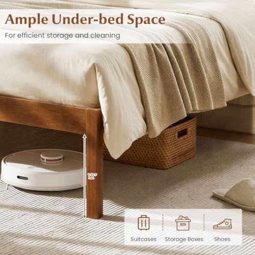 Image of GIANTEX Queen Size Wooden Bed Frame w /Curved Headboard, Wood Slat Support | Farmhouse Platform Bed w /Heavy Duty Mattress Foundation, Under-Bed Storage Space, No Box Spring Needed, Easy Assembly