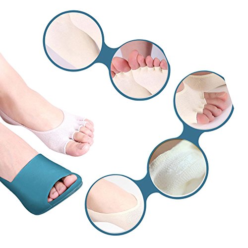 Angzhili 2 Pair Women Ladies Summer Peep Toe Socks - Open Toe, Breathable, No Show with Non-Slip Heel Grip (Skin Color)3