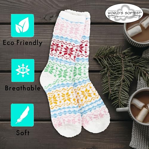 Image of World's Softest Cozy Collection Crew Socks - Smooth Multi Colors Cozy Socks - Knit Top Holiday Spirit Fashion Socks