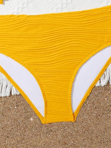 Image of OYOANGLE Girl's 2 Piece Tankini Swimsuit Textured Twist Front Ruched Ruffle Bikini Set Bathing Suits