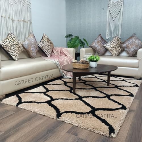 Image of Modern Texture Shag Area Rug Fluffy Microfiber 2inch Pile for Living Room, Bedroom(6x8feet,Beige28)