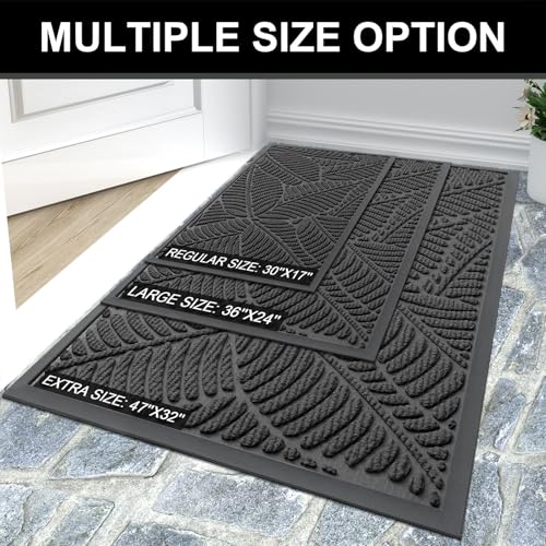 Colorxy Waterproof Doormat, Sturdy Natural Rubber Front Indoor Mat, Non Slip Low Profile Indoor Outdoor Door Mats, Stain and Fade Resistant Floor Mat, Easy Clean Patio Entry Mat, 30''x17'', Light Grey