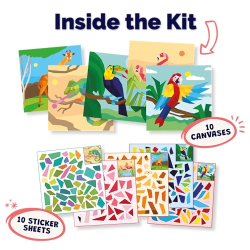 Image of BeginBird Sticker By Number DIY Art Activity Zoo Animals,Craft Kits & Supplies, Mess-Free Fun For Kids,Unicorns and Princesses,10 Magical Artworks, 500+ Stickers ,Art & Craft Kit,Travel Toys,Gifts for Boys & Girls Ages 5, 6, 7,8,9,10,11
