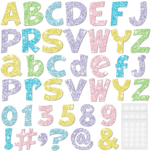 Image of Colarr 216 Pcs 4 Inch Glitter Bulletin Board Letters for Classroom Alphabet Punctuation Symbol Cutout Die-Cut Colorful Poster Letter with Adhesive Dot School Party Holiday Decor Display
