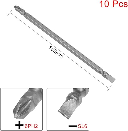 Miniatura 6 de uxcell 10 puntas magnéticas PH2SL6 de doble extremo, vástago hexagonal de 14 de pulgada de longitud S2, herramienta eléctrica S2 de 2.56 pulgadas