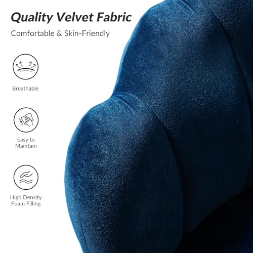 Image of HULALA HOME Modern Velvet Accent Chair with Shell Shaped Back, Cute Living Room Bedroom Armchair Sofa Chair with Gold Legs, Comfy Upholstered Vanity Chair for Makeup Room, Navy