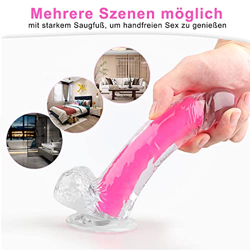 Fulutoy 19cm Cristal Klassiche Dildos, Realistischer Analdildo mit starkem Saugnapf, Weiche Nachleuchtende Dildo für Anal Anfänger Geeignet, Real Dong Penis Nachbildung mit Hoden Fluoreszierendes Rosa – Bild 4