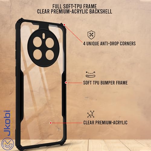 Image of Jkobi Back Case Cover for Realme 12 Plus (Shockproof with Polycarbonate Clear Panel | Black)