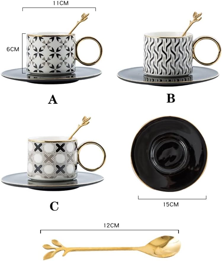 Hand Painted Geometric Ceramic Mugs With Gold Handle Handmade Cup And Saucer For Coffee Tea Milk Oatmeal Birthday Gift(D)