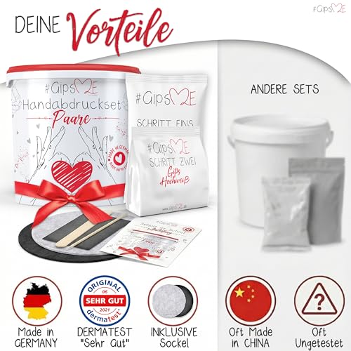 Jadiela GipsME – DAS ORIGINAL - 3D Handabdruck Set für Paare – Gipsabdruck Hände - Partner und Pärchen Geschenke für Frauen und Männer für Valentinstag, Hochzeitstag, Jahrestag Geschenk für Sie und Ihn - Detailansicht 8 | TV | Video | Foto