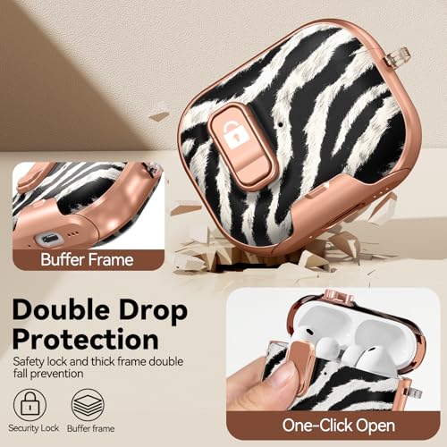 Image of for AirPod Pro 3 Case 2025, with Safty Lock & Phone Stand for Floral AirPod Pro 3 Generation Case Cover for Women Girly, iPod Pro 3 Cases with Keychain & Cleaner Kit -Black+ White Zebra