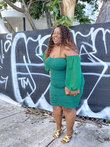 Image of EDITCOZY Women Plus Size Dresses Curvy Off Shoulder Long Sleeve Cocktail Wedding Guest Bodycon Club Midi Dress Green 3XL